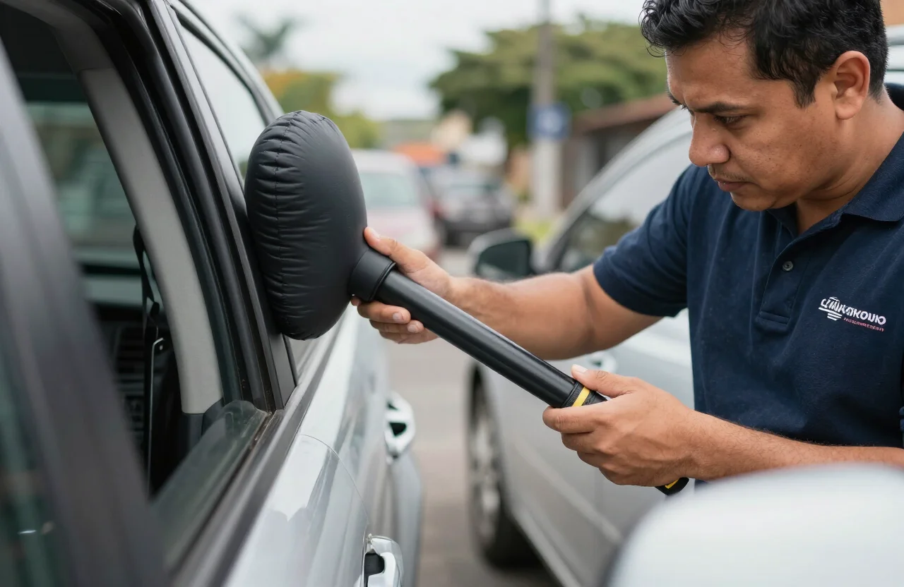 Cerrajero abriendo puerta de carro sin daños