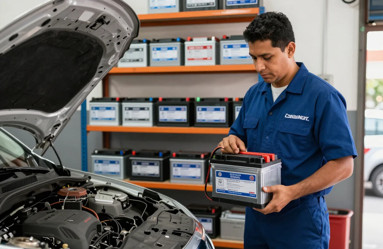 Instalación de batería original en motor de vehículo